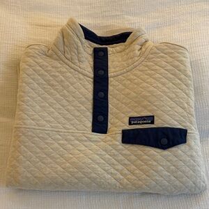 Patagonia Women’s Cream and Navy Quilted Turtleneck Sweater